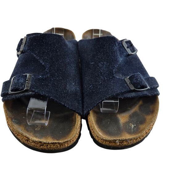 Birkenstock Sandals Size 38 7 7.5 Zurich Blue Suede Regular Wide Slip On Comfort - Picture 3 of 14
